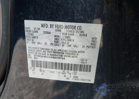 2010 Ford Edge Limited из США, поврежденный, VIN 2FMDK4KC2ABA16724